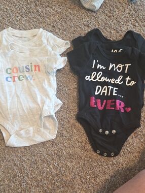 Cousin Crew & I'm Not Allowed to Date Set - White & Black Kids One Pieces